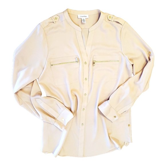 Calvin Klein Blouse with Roll-Up Sleeves - Size Medium - Picture 2 of 11